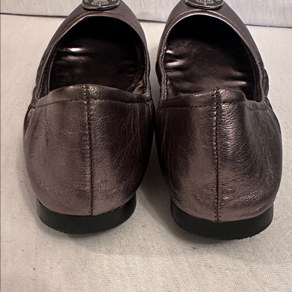 Lauren Ralph Lauren Shiny Pewter Metallic Ballet Flats with RL Logo Size 7.5 - Picture 11 of 14